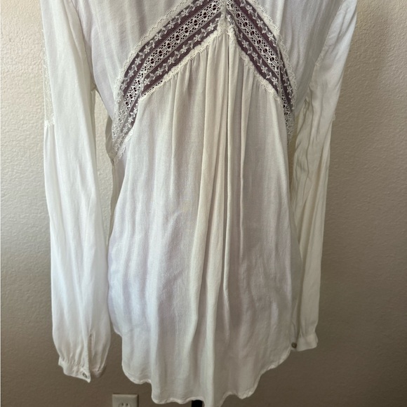 Free People Wild wind crisp white button up collared shirt with lace ext... - Picture 4 of 9
